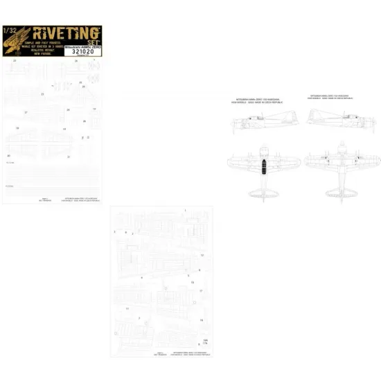 Hgw 321020 1/32 Riveting Sets For Mitsubishi A6m5c Zero For Hasegawa