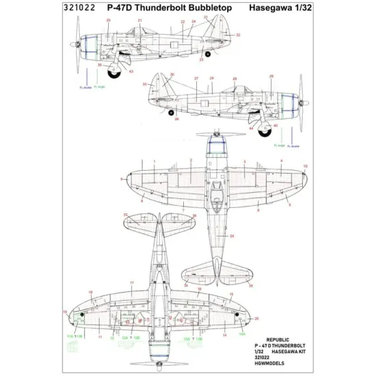 Hgw 321022 1/32 Riveting Sets P-47d For Hasegawa