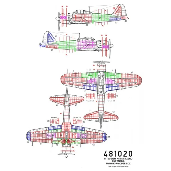 Hgw 481020 1/48 A6m5 And 5a Zero Riveting Set For Tamiya