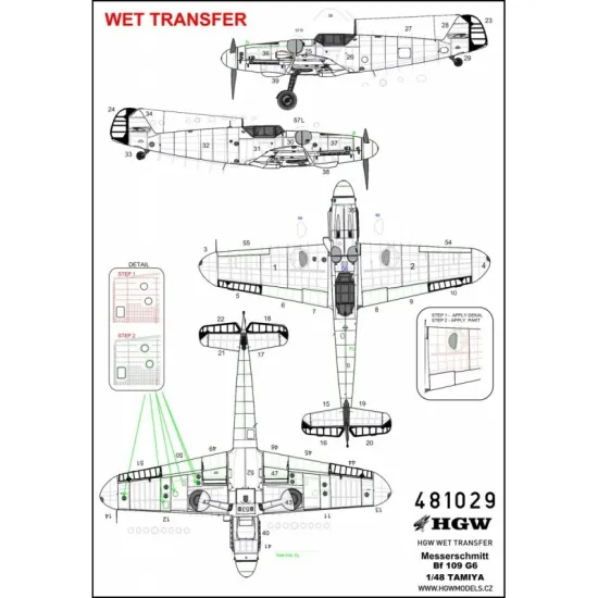 Hgw 481030 1/48 Bf109g-6 Riveting Set, Stencils, Seatbelts For Tamiya