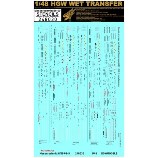 Hgw 481030 1/48 Bf109g-6 Riveting Set, Stencils, Seatbelts For Tamiya