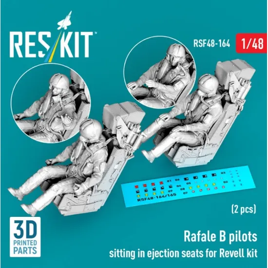 Reskit Rsf48-0164 1/48 Rafale B Pilots Sitting In Ejection Seats For Revell Kit 2 Pcs 3d Printed