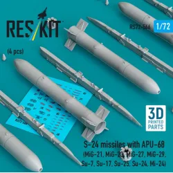 Reskit Rs72-0566 1/72 S-24 Missiles With Apu-68 4 Pcs Mig-21 Mig-23 Mig-27 Mig-29 Su-7 Su-17 Su-25 Su-24 Mi-24 3d Printed
