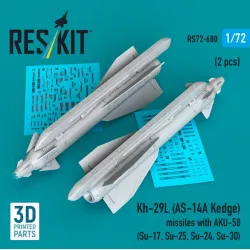Reskit Rs72-0600 1/72 Kh-29l As-14a Kedge Missiles With Aku-58 2 Pcs Su-17 Su-25 Su-24 Su-30 3d Printed
