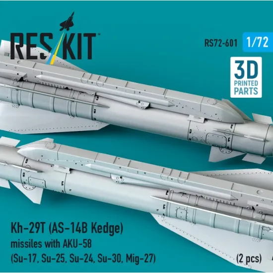 Reskit Rs72-0601 1/72 Kh-29t As-14b Kedge Missiles With Aku-58 2 Pcs Su-17 Su-25 Su-24 Su-30 Mig-27 3d Printed