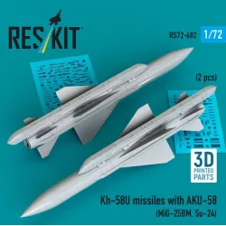 Reskit Rs72-0602 1/72 Kh-58u Missiles With Aku-58 2 Pcs Mig-25bm Su-24 3d Printed