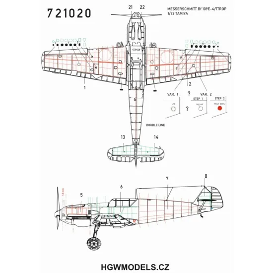 Hgw 721020 1/72 Messerschmitt Bf109 E-3 /4 /7 / Trop Riveting Set For Tamiya