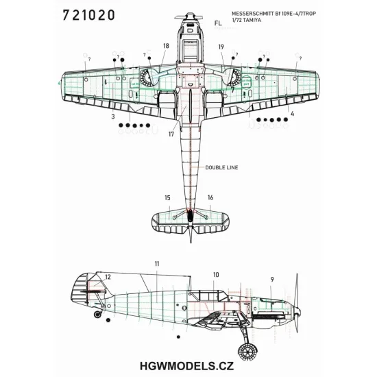 Hgw 721020 1/72 Messerschmitt Bf109 E-3 /4 /7 / Trop Riveting Set For Tamiya