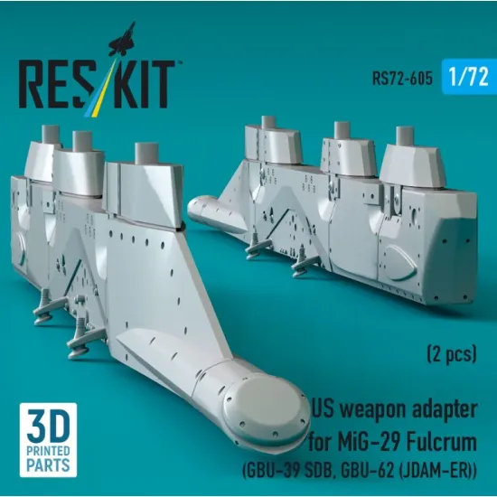 Reskit Rs72-0605 1/72 Us Weapon Adapter For Mig-29 Fulcrum 2 Pcs Gbu-39 Sdb Gbu-62 Jdam-er 3d Printed