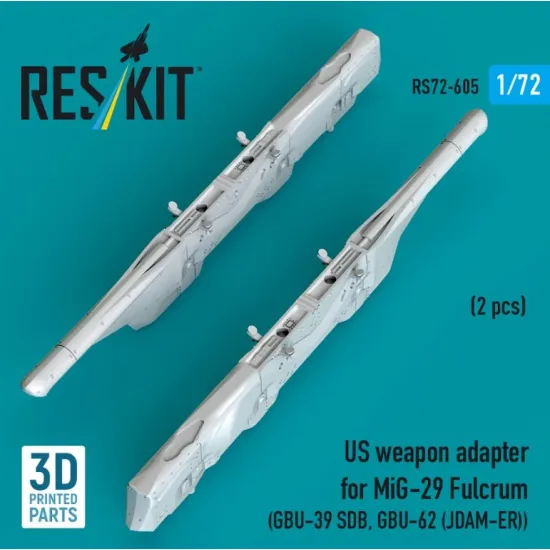Reskit Rs72-0605 1/72 Us Weapon Adapter For Mig-29 Fulcrum 2 Pcs Gbu-39 Sdb Gbu-62 Jdam-er 3d Printed