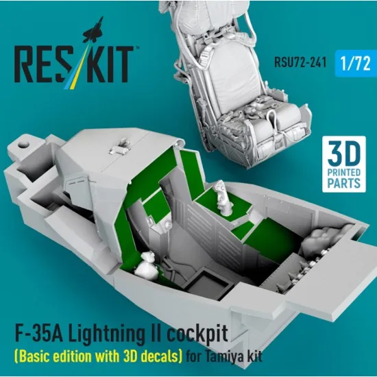 Reskit Rsu72-0241 1/72 F-35a Lightning Ii Cockpit Basic Edition With 3d Decals For Tamiya Kit 3d Printed
