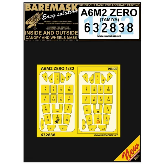 Hgw 632838 1/32 Masks For A6m2 Zero For Tamiya