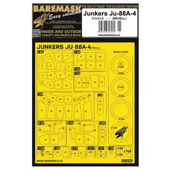 Hgw 632846 1/32 Masks For Junkers Ju-88a-4 For Revell