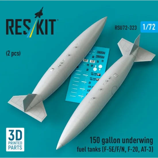 Reskit Rsu72-0323 1/72 150 Gallon Underwing Fuel Tanks F-5e/F/N F-20 At-3 2 Pcs 3d Printed