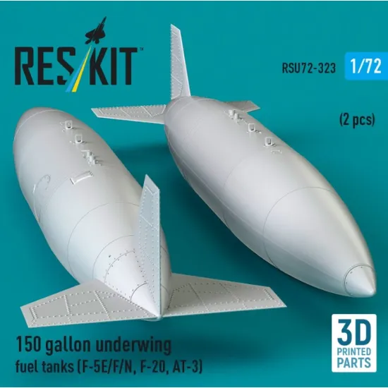 Reskit Rsu72-0323 1/72 150 Gallon Underwing Fuel Tanks F-5e/F/N F-20 At-3 2 Pcs 3d Printed