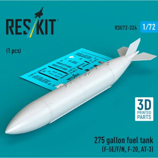 Reskit Rsu72-0324 1/72 275 Gallon Fuel Tank F-5e/F/N F-20 At-3 1 Pcs 3d Printed