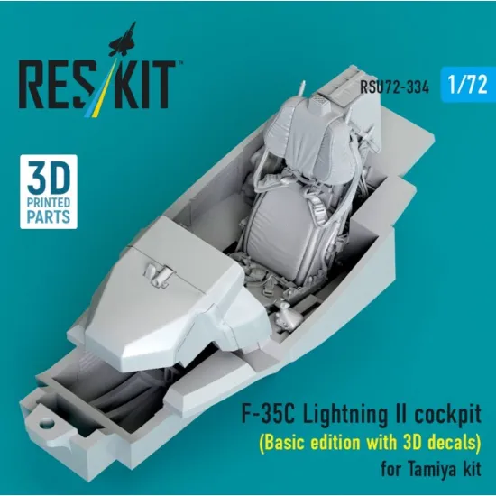 Reskit Rsu72-0334 1/72 F-35c Lightning Ii Cockpit Basic Edition With 3d Decals For Tamiya Kit 3d Printed