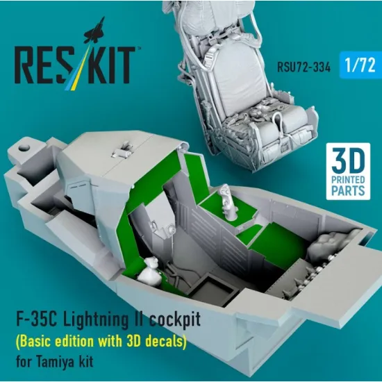 Reskit Rsu72-0334 1/72 F-35c Lightning Ii Cockpit Basic Edition With 3d Decals For Tamiya Kit 3d Printed