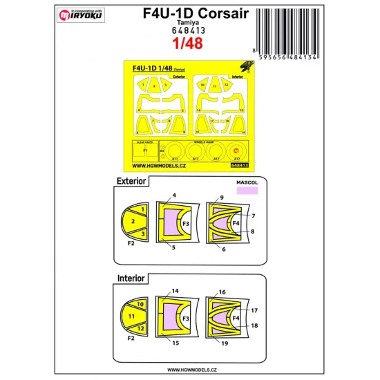 Hgw 648413 1/48 Masks For F4u-1d For Tamiya
