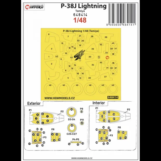 Hgw 648414 1/48 Masks For P-38j Lightning For Tamiya
