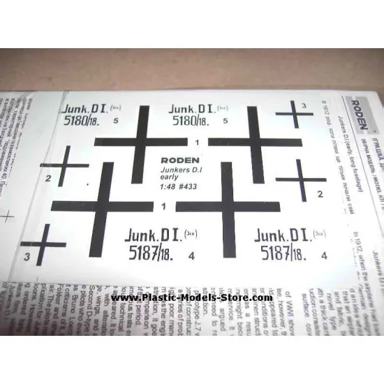 Junkers D.I early long fuselage german WWI 1/48 Roden 433