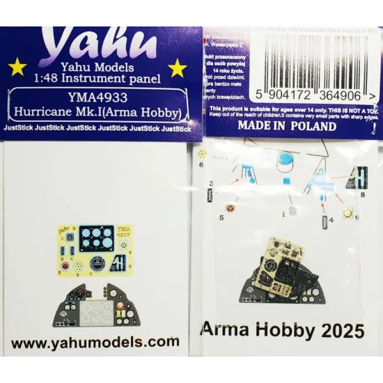 Yahu Model Yma4933 1/48 Instrument Panel For Hurricane Mk I Arma