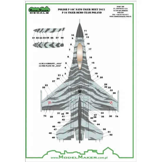 Model Maker D72061a 1/72 Polish F-16c Nato Tiger Meet 2015 - F-16 Tiger Demo Team Poland