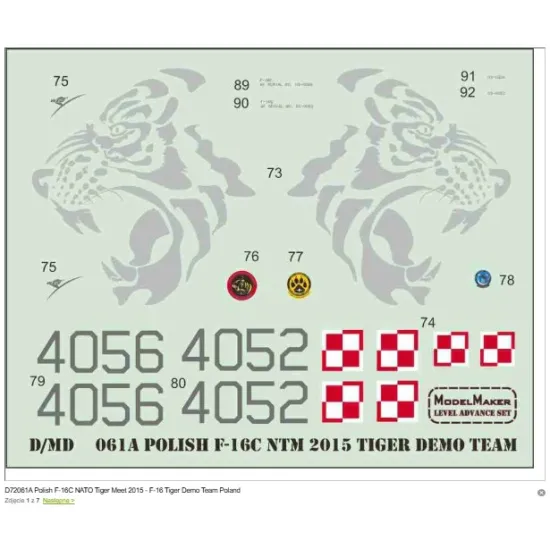 Model Maker D72061a 1/72 Polish F-16c Nato Tiger Meet 2015 - F-16 Tiger Demo Team Poland