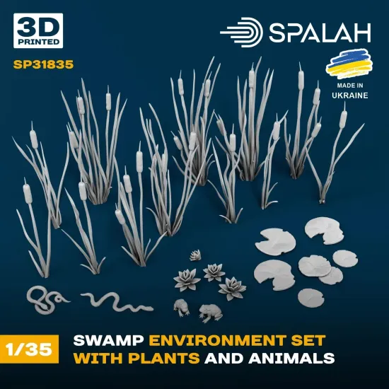 Spalah 31835 1/35 Swamp Environment With Plants And Animals 3d Printed Resin Kit