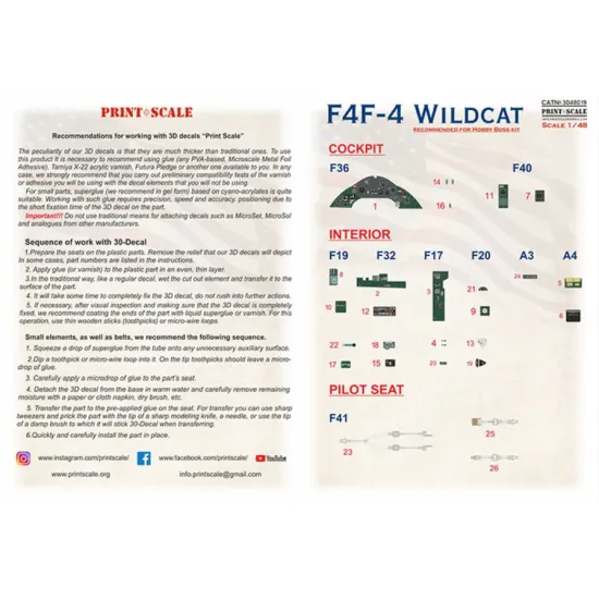 Print Scale Prs3d48-019 1/48 F4f-4 Wildcat Accessories Kit