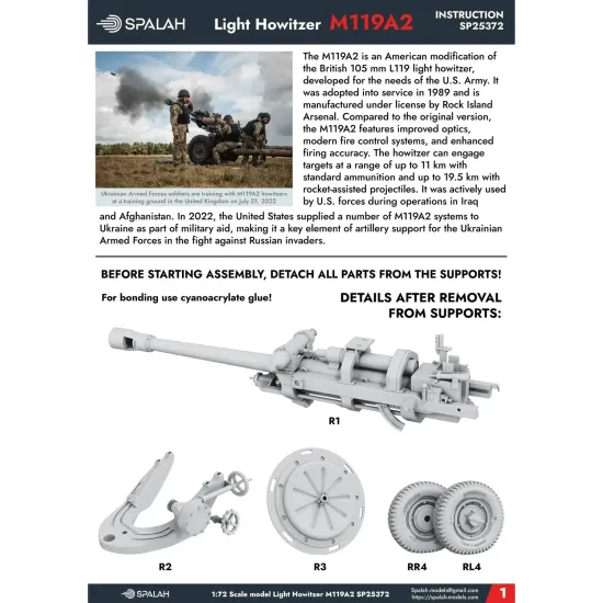 Spalah 25372 1/72 American Towed Light Howitzer M119a2 3d Printed Resin Kit