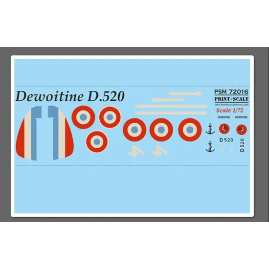 Print Scale Psm72016 1/72 Dewoitine D 520 Mask Decal