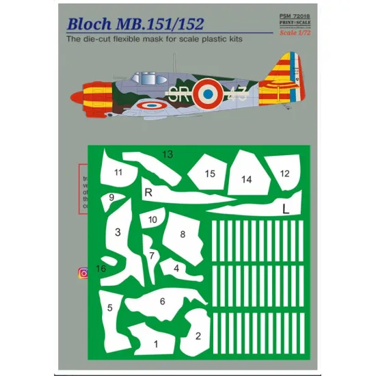 Print Scale Psm72018 1/72 Bloch Mb 151/152 Mask Decal