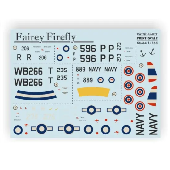 Print Scale Prs144-017 1/144 Feriey Firefly Decal For Aircraft