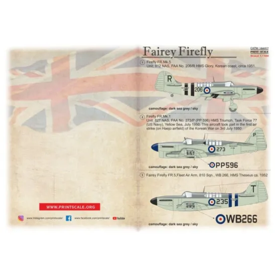 Print Scale Prs144-017 1/144 Feriey Firefly Decal For Aircraft