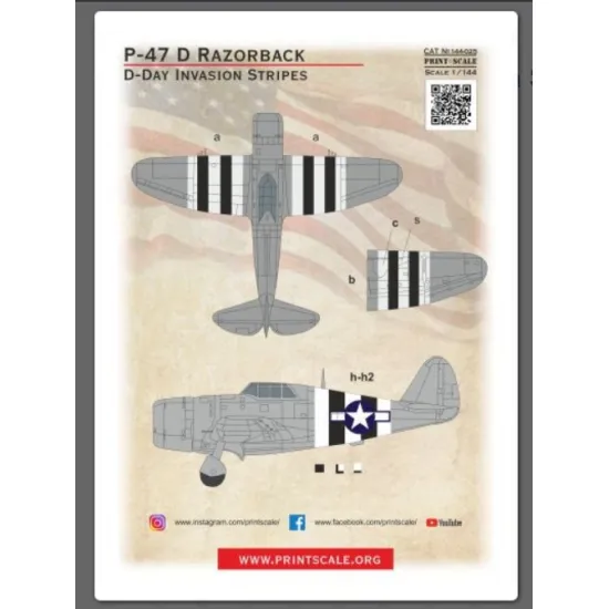 Print Scale Prs144-025 1/144 P-47d Razorback. D-day Invasion Stripes Decal For Aircraft