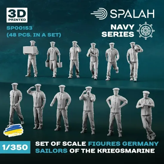 Spalah 00153 1/350 Set Of Figures German Kriegsmarine Sailors 48 Pcs 3d Printed