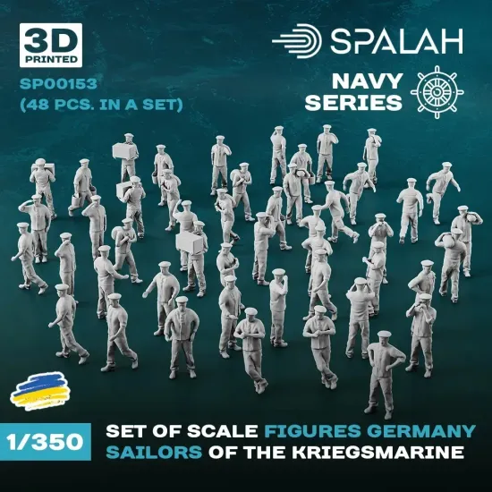 Spalah 00153 1/350 Set Of Figures German Kriegsmarine Sailors 48 Pcs 3d Printed