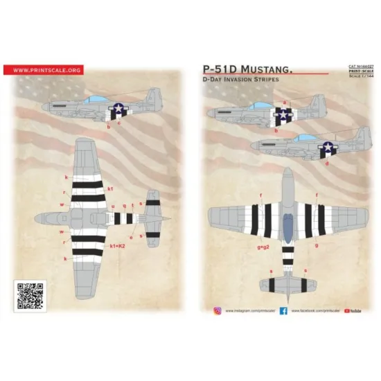 Print Scale Prs144-027 1/144 P-451d Mustang D-day Invasion Stripes Decal For Aircraft