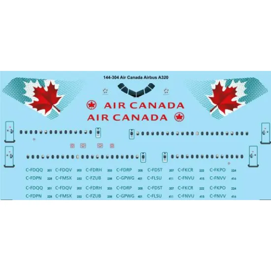 26decals 144-304 1/144 Air Canada Airbus A320 Laser Decal