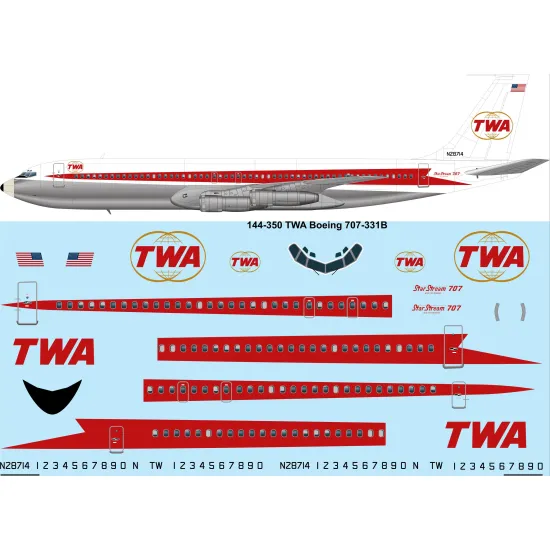 26decals 144-350 1/144 Twa Globes Boeing 707-331b Laser Decal