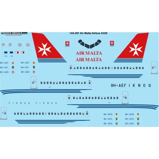 26decals 144-387 1/144 Air Malta Airbus A320 Laser Decal