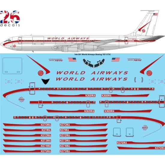 26decals 144-391 1/144 World Airways Boeing 707-320c Laser Decal