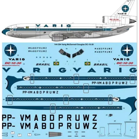 26decals 144-394 1/144 Varig Delivery Dc-10-30 Laser Decal