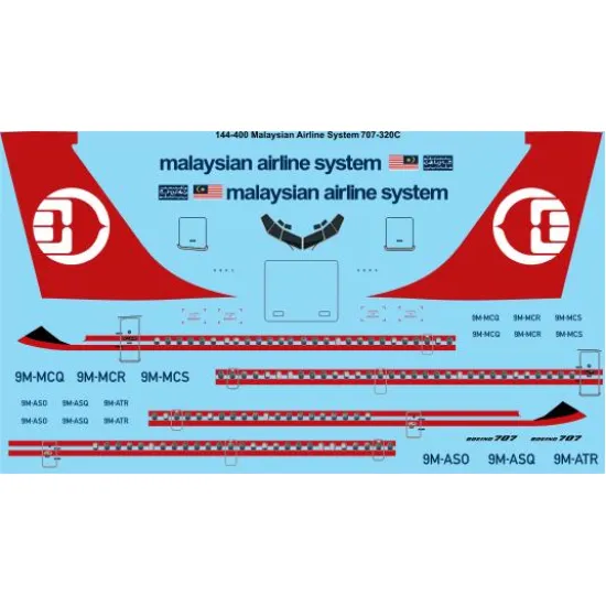 26decals 144-400 1/144 Malaysian Mas Boeing 707-320c Laser Decal