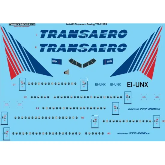 26decals 144-425 1/144 Transaero Boeing 777-200 Laser Decal