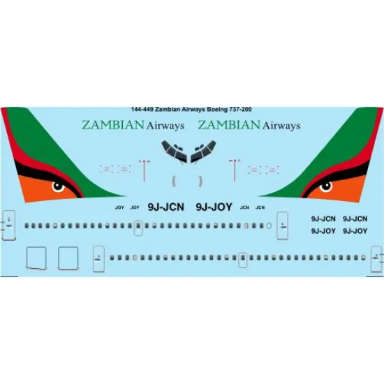 26decals 144-449 1/144 Zambian Airways Boeing 737-200 Laser Decal