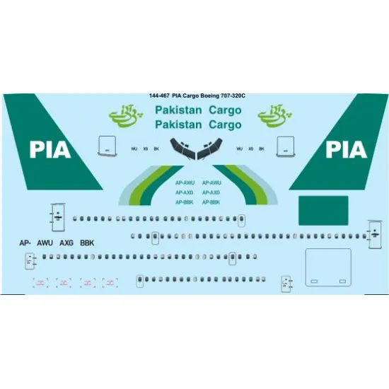 26decals 144-467 1/144 Pia Cargo Boeing 707-320c Laser Decal