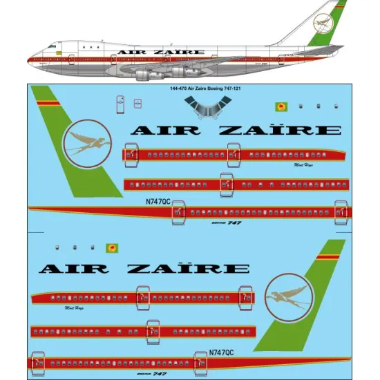26decals 144-470 1/144 Air Zaire Boeing 747-121 Laser Decal