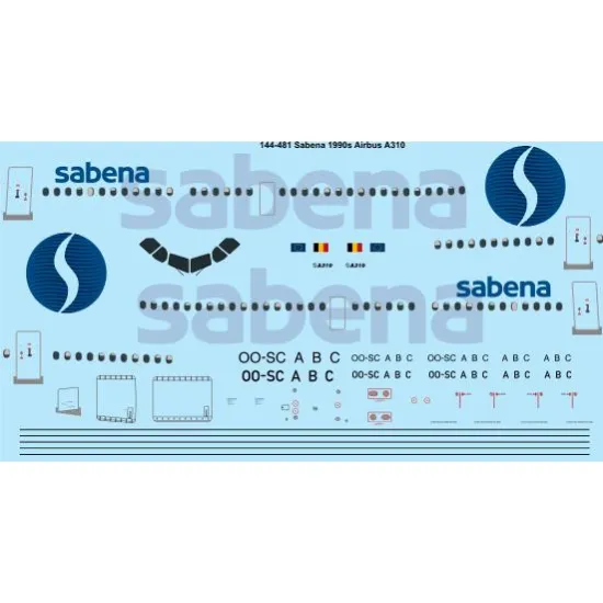 26decals 144-481 1/144 Sabena 1990 Airbus A310 Laser Decal